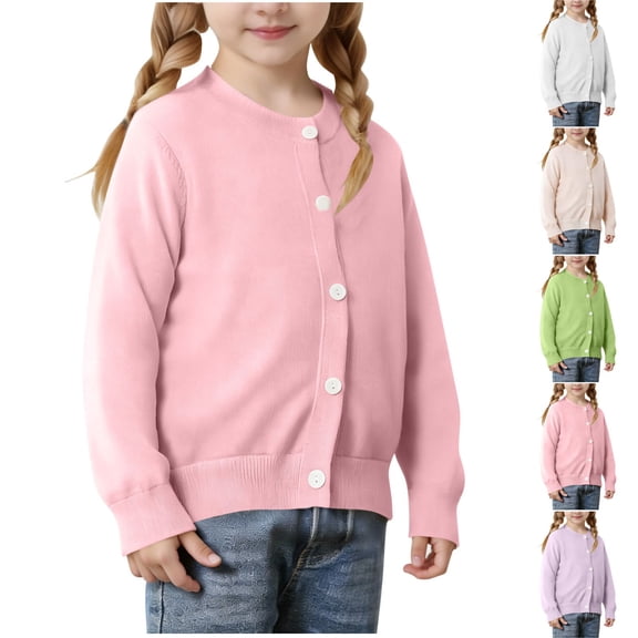 Miluxas Girls Crewneck Cardigan Sweater Kids Long Sleeve Button Knit Tops Outwear Bolero Shrug Cropped Tops White 2-3 Years
