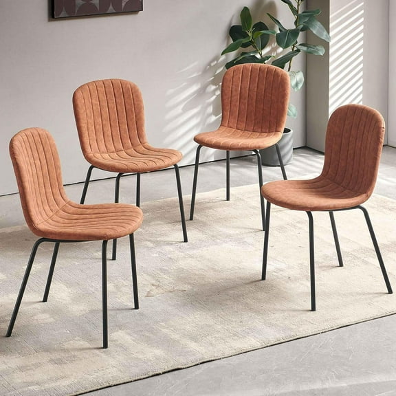 NORDICANA Set of 4 Upholstered Dining Chairs, Vintage Home Kitchen Chairs Faux Leather PU, Modern Mid-Centuray Accent Chairs with Metal Legs for Vanity