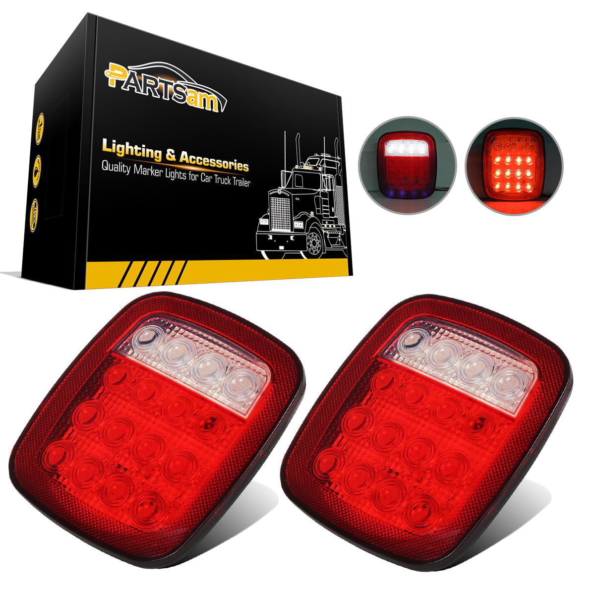 LBRST Universal 2pcs 16 LED Stop Tail Turn Signal Backup Reverse Brake Clearance Marker Lights Lamps 4White/12Red for Jeep YJ JK CJ Truck Trailer VAN RV SUV Cargo 