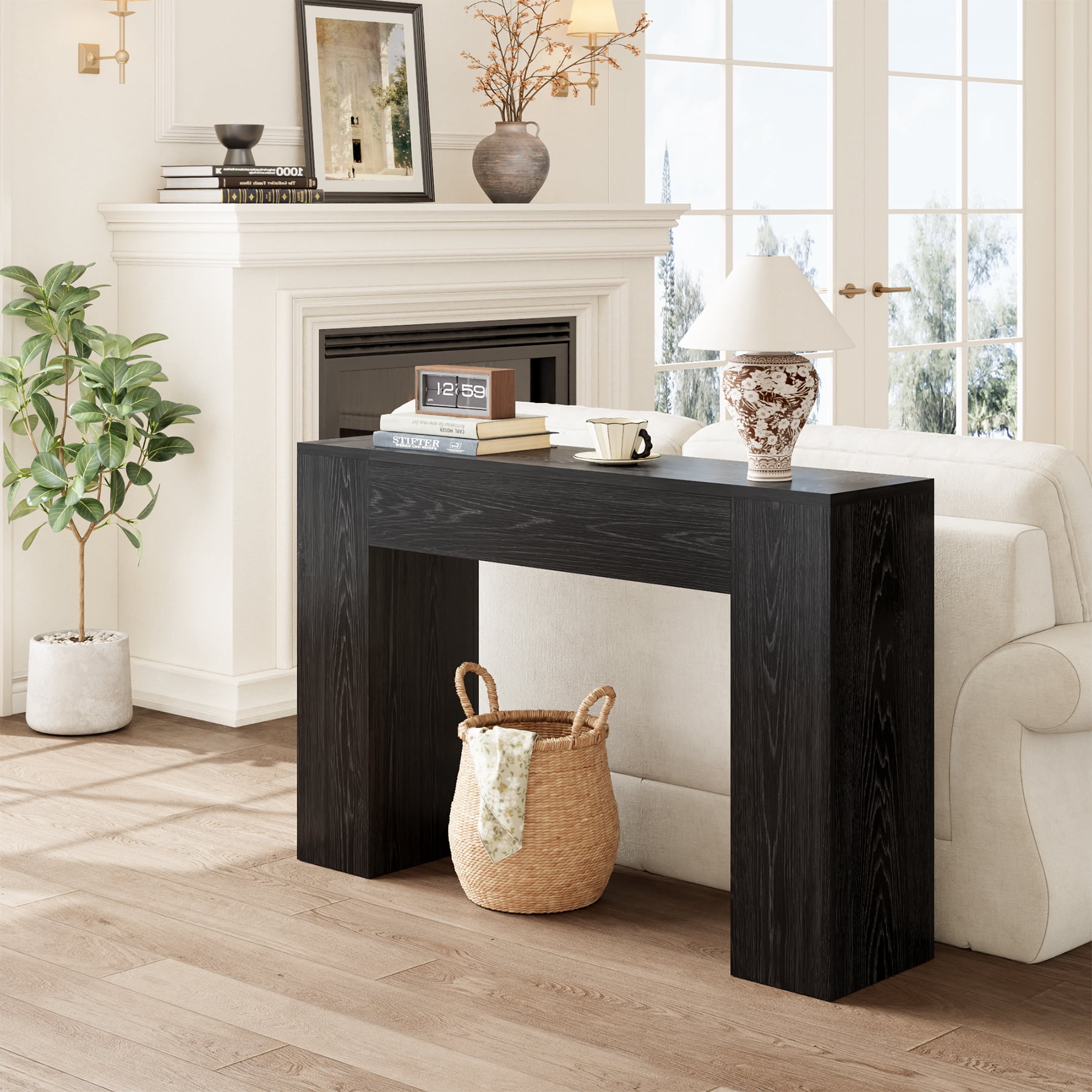 Wood Console Table for Entryway Living Room, 43-Inch Small Sofa Table, Farmhouse Rectangular Accent Console with Wooden Double Base for Behind Couch Hallway Foyer Entrance, Black