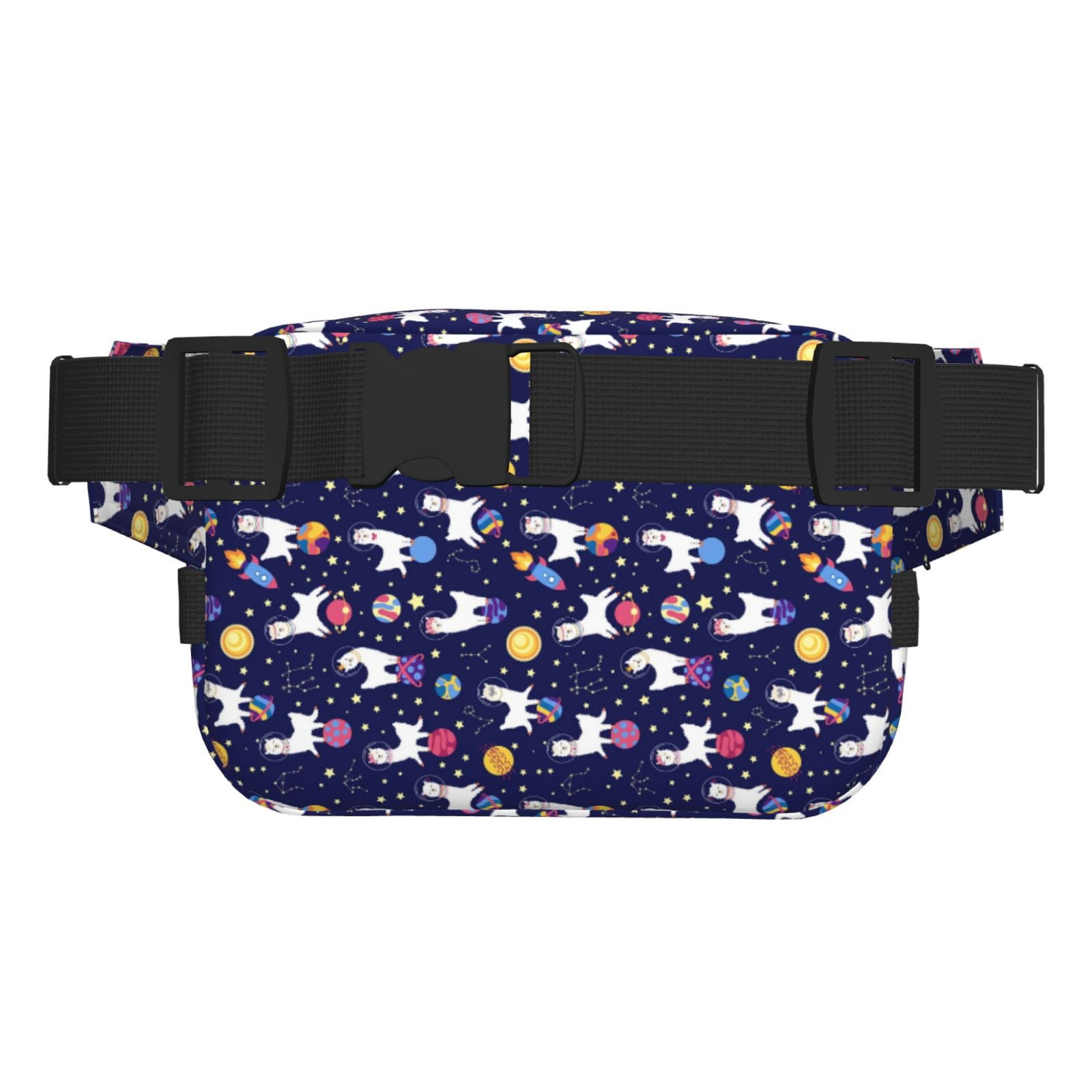 Picia Lama in Space Print Square Double-Layer Waist Bag Mini Adjustable Waist Belt Bag Exercise Running Travel Hiking