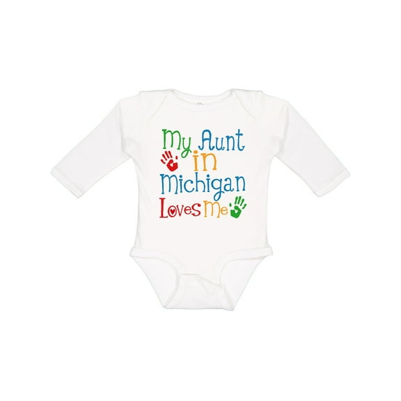 Inktastic My Aunt in Michigan Loves Me Boys or Girls Long Sleeve Baby Bodysuit
