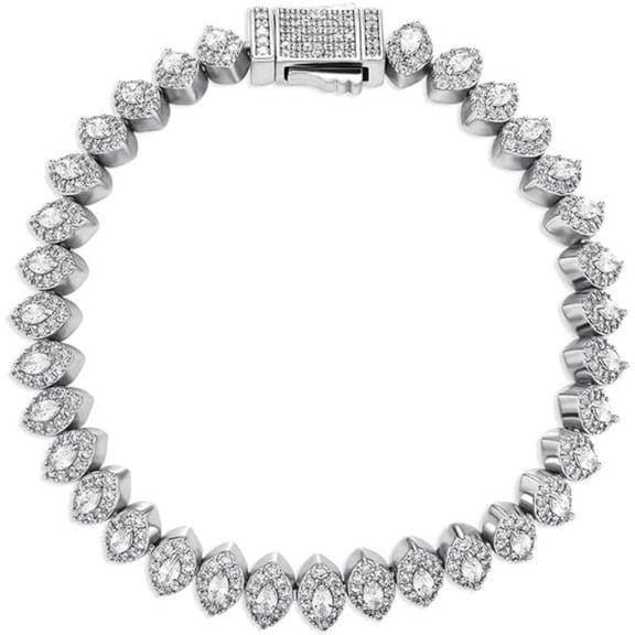 14K Gold Over 925 Silver 8mm Eye of God Design Jewelry, Marquise Cut Mossanite Hip-Hop Style Bracelet, Divine Protection Meets Urban Chic,Fathers Day