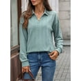 thumbnail image 4 of Women'S 2025 Autumn and Winter Solid Color Pullover Sweater Loose Lapel Long Sleeve Top Dark Green S, 4 of 9