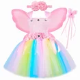 thumbnail image 4 of Disfraz de hada para niñas, vestido de tutú con flores pastel y alas de mariposa, vestido de princesa de hadas del bosque para Halloween y cumpleaños, 4 of 5