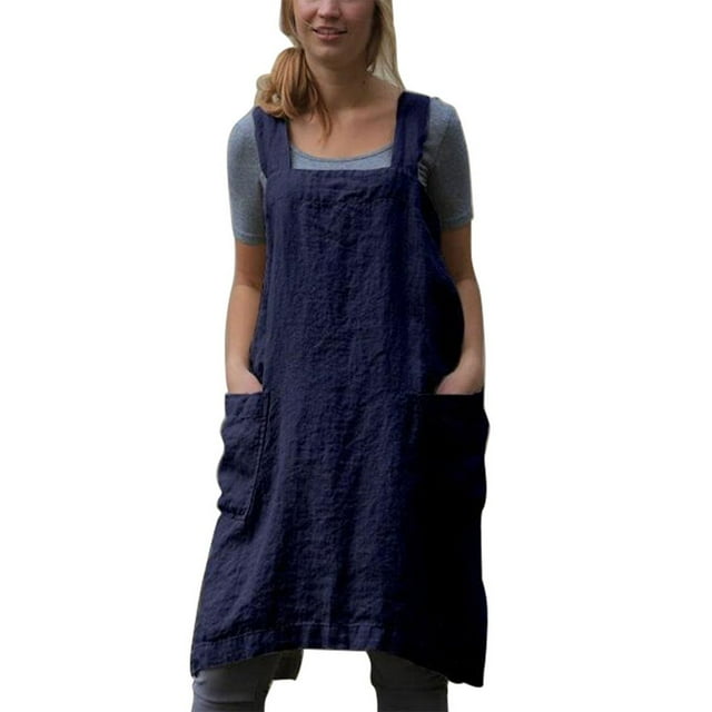 Japan Style Cotton Linen Aprons Pinafore Cross Bandage X Shape Back