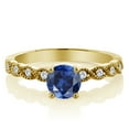 thumbnail image 2 of Gem Stone King 18K Yellow Gold Plated Silver Ring Round Blue Created Sapphire and Moissanite (1.12 Cttw, Size 7), 2 of 2