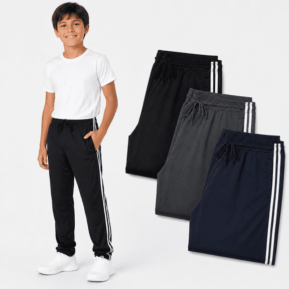 DARESAY Boys Mesh Athletic Pants, 3 Pack Lightweight Jogger Pants with Pockets, Elastic Waist Active Pants for Boys Sizes 4-16