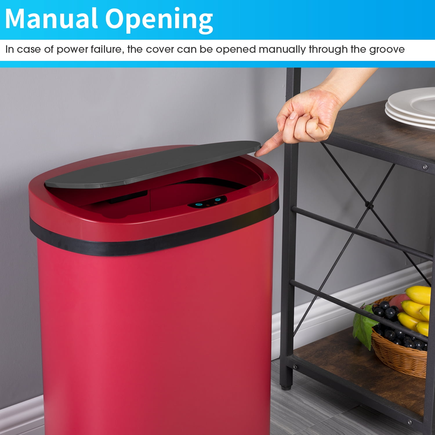 BIQWBIC 13 Gallon Tall Automatic Trash Can | Touch-Free Motion Sensor | High-Capacity Kitchen Trash Can | Waterproof Bathroom Trash Can | Living Room & Office Trash Can- 49L Waste Bin (1, Red)