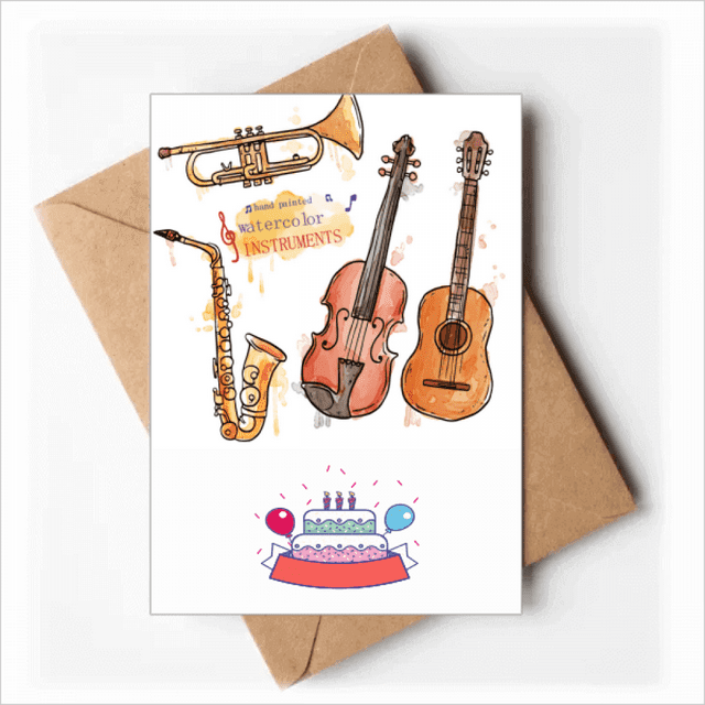 Instruments de Guitare de Musique Motif Aquarelle Cartes de Vœux Joyeux Anniversaire Enveloppes Vierges