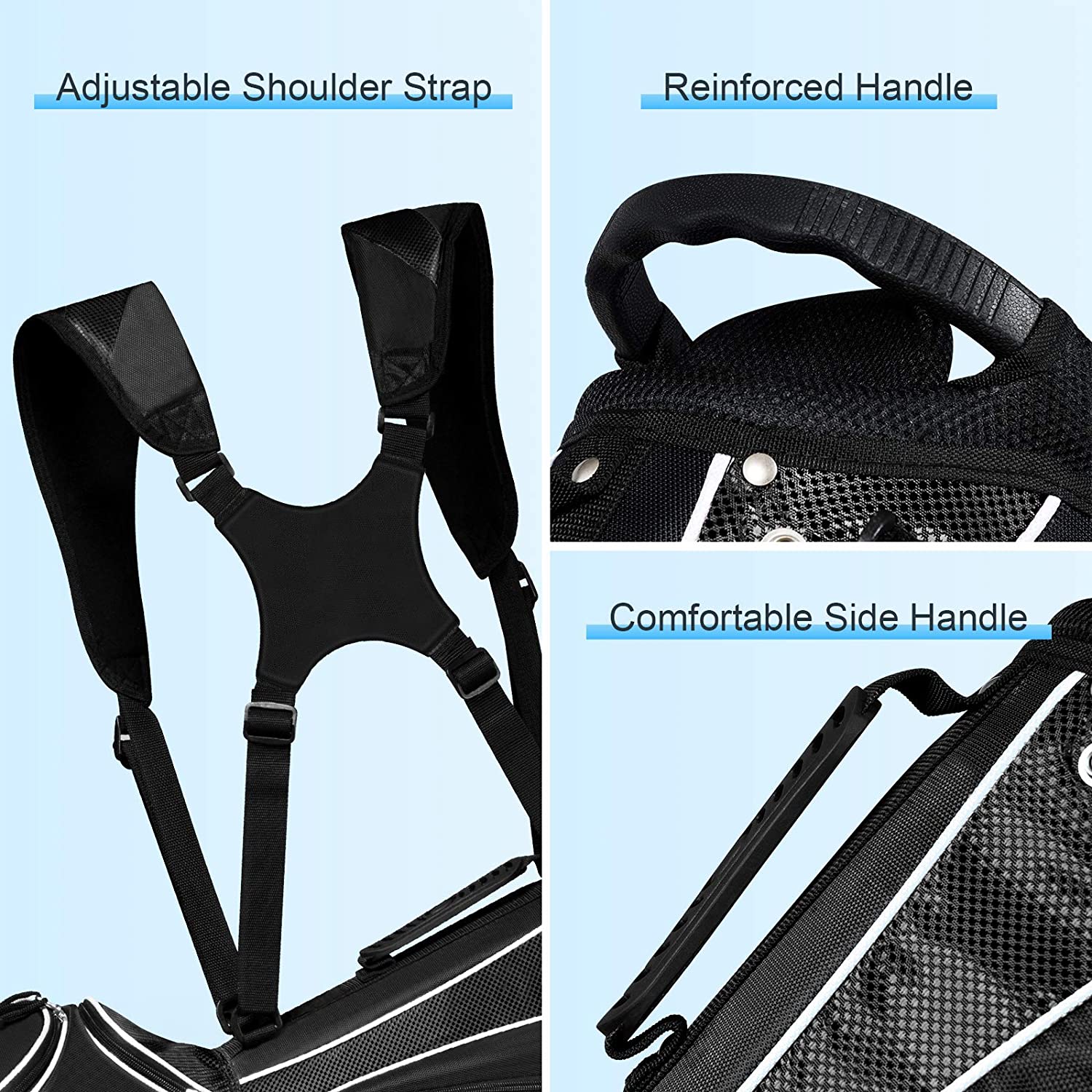 Golf Stand Bag with 6 Way Top Dividers, Lightweight Golf Bag with Adjustable Dual Strap & 8 Pockets, Waterproof Rain Hood, Portable for Men Women