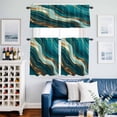 thumbnail image 2 of Dark Green Marble Kitchen Curtains Valances and Tiers Set of 3 Gold Line Abstract Art Fluid Modern Tier Curtains and Valance with Rod Pocket for Small Windows, 27.5"x24", 2 of 9