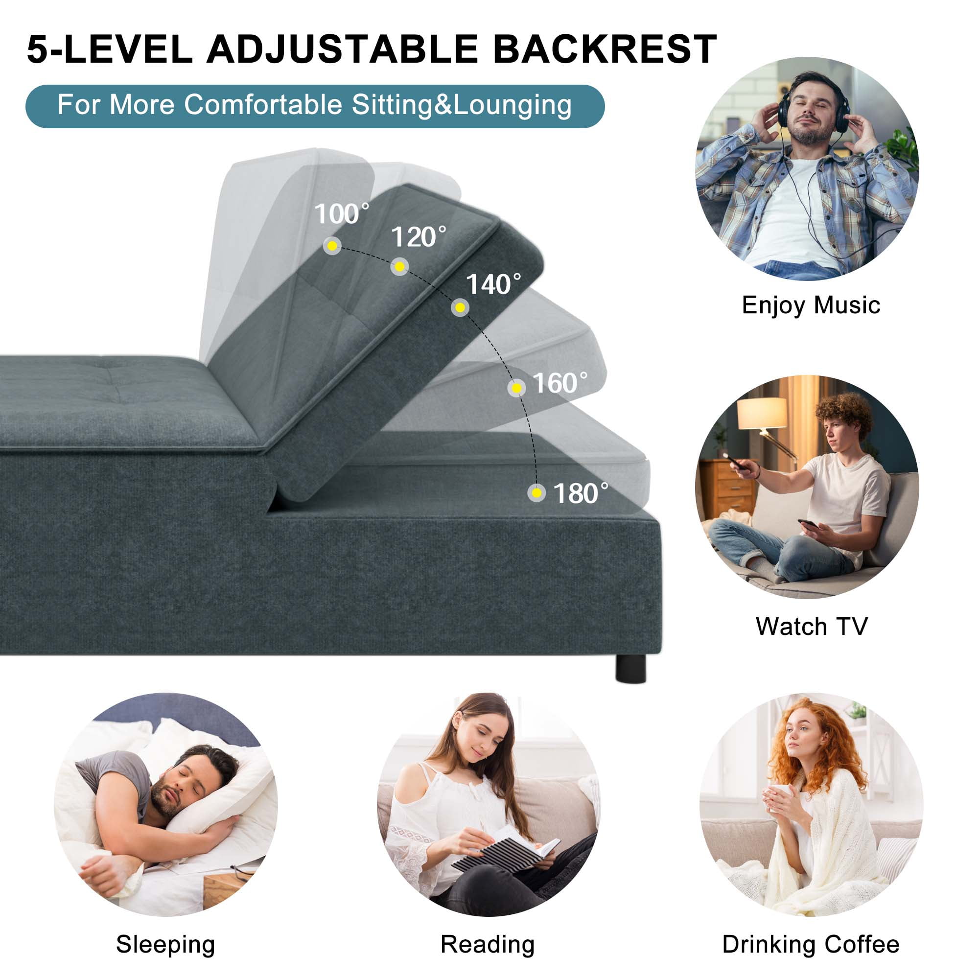Aukfa Convertible Sleeper Sofa Chair Bed, 3-in-1 Pull Out Sleeper Chair with USB Port and Pocket for Living Room - Gray