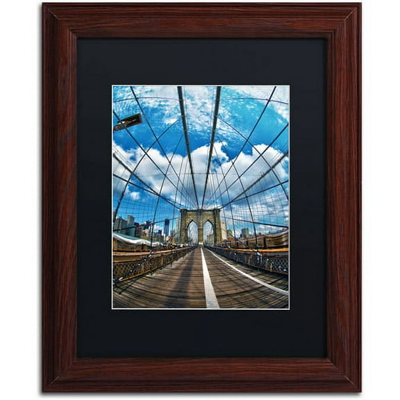 Trademark Fine Art "Brooklyn Bridge" Canvas Art by CATeyes, Black Matte, Wood Frame