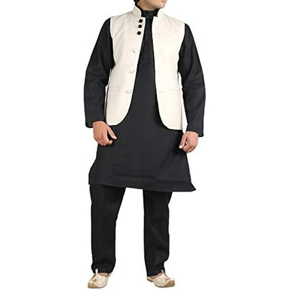 Royal Men's Cotton Kurta Pyjama Set (ROYAL_271_Black_Large)
