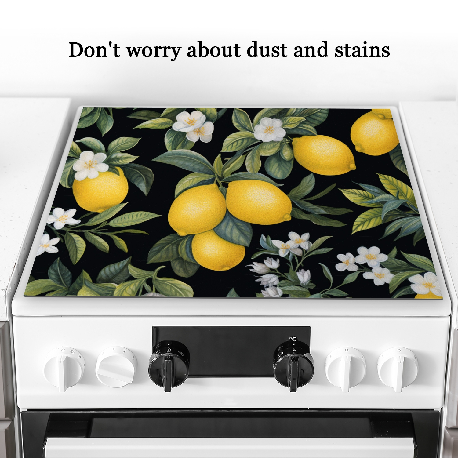 Square Stove Top Covers for Electric Stove, Vintage Lemon Print, Oven Protector Mat, Glass Induction Cooktop Protector mat, Range Cover for Kitchen RV (28×20 Inch)