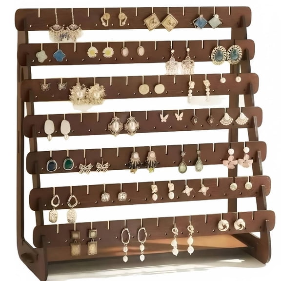 Earring Display Stand, 7 Tier Thin Wood Earring Organizer Stand, Earring Holder for Selling for Vendors, Brown