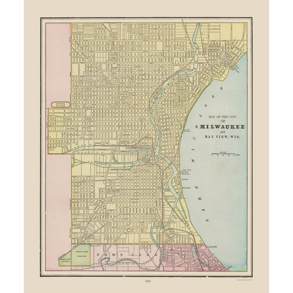 Historic City Map - Milwaukee Wisconsin - Cram 1892 - Vintage Wall Art