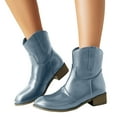 thumbnail image 6 of UngA Women’s Boots Round Toe Buckle with Side Zip Slouch Flat to Low Heel Boots Women Mid Calf Light Blue,Size 7.5, 6 of 7