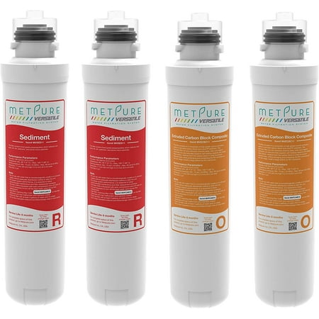 

Metpure Versatile MV-RROOSET Red (R) + Orange (O) Quick Twist Filter Set Replacement Cartridge Bundle (2 x Sediment 2 x Extruded Carbon Composite)