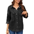 thumbnail image 2 of Camisa Vaquera para Mujer, Chaqueta, Camisa Vaquera Informal de Larga, Conjuntos de Otoño Negro y Gris M, 2 of 9