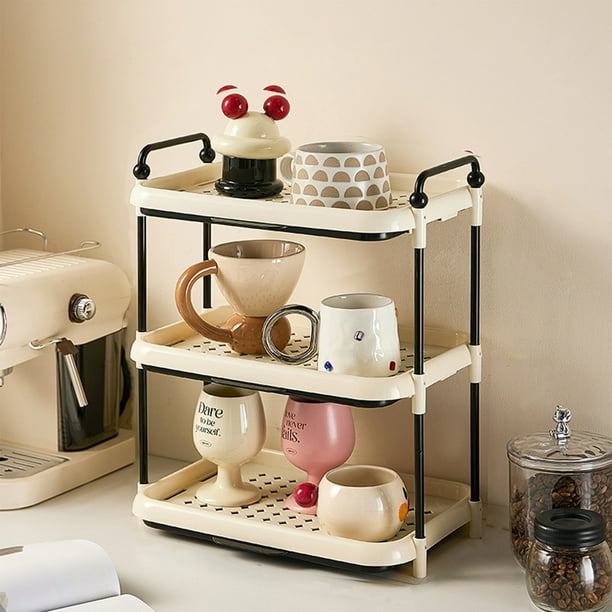 Soporte acrílico de 3 niveles para tazas de café, expositor de tazas, organizador de tazas, estante para tazas, organizador de barra de café, estante para tazas, para gabinete, cocina y hogar.