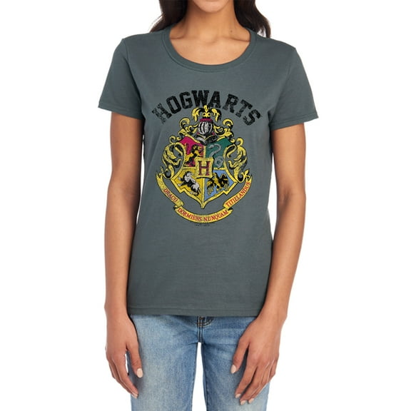 Harry Potter Hogwarts Crest Women's T Shirt, Charcoal, Small