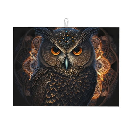 

Adobk Classical Style Brown Owl Dish Drying Mat for Kitchen Counter Absorbent Microfiber Drying Pad Reusable Washable Large 18 x24