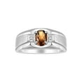 thumbnail image 1 of RYLOS Men's Rings Sterling Silver Classic 7X5MM Oval Gemstone & Diamond Ring Smoky Quartz June Birthstone Rings For Men, Silver Rings, Size 8, 1 of 7