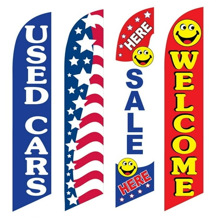 4 Advertising Swooper Flags Used Cars Patriotic Sale Here Welcome