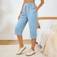 thumbnail image 2 of Pants for Women Solid Color Drawstring Loose Fit Jogger Shorts Mid Length Summer Business Casual Pants With Pockets, 2 of 5