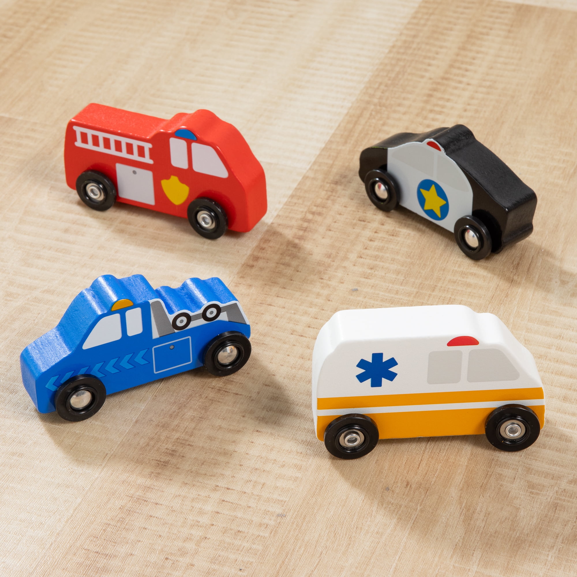 Melissa & Doug 4 Wooden Rescue Vehicles For Boys and For Girls 3+ - FSC Certified