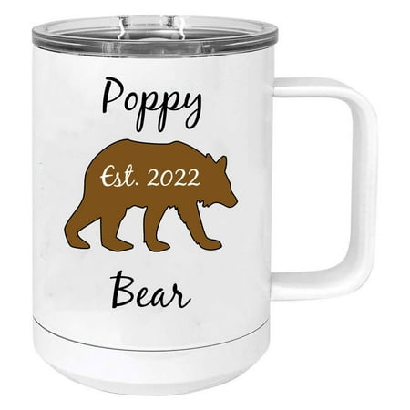 

Poppy Bear Est. 2022 Stainless Steel Vacuum Insulated 15 Oz Travel Coffee Mug with Slider Lid White