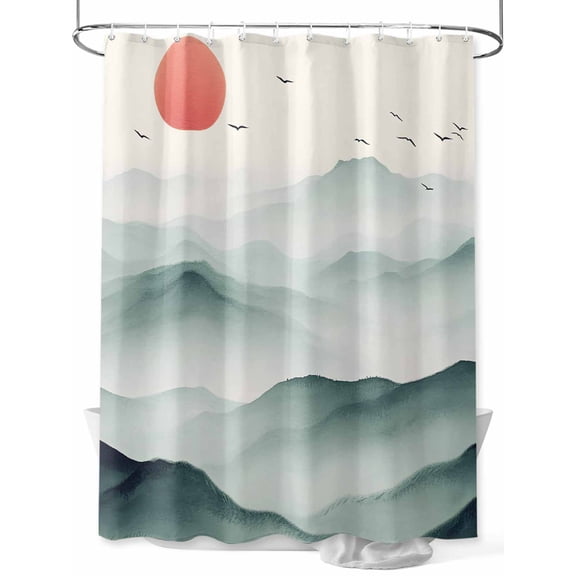 Fsddascl Teal Ombre Mountain Shower Curtain Set - Standard 72" x 72" Washable Bathtub Curtain with 12 Hooks, Tree Peaks Landscape Waterproof Fabric Stall Shower Curtains for Bathroom/Bathtub Décor