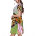 thumbnail image 2 of Fotbe A monarch butterfly Vestido Largo de Moda para Mujer, Vestido Tipo Camiseta con Manga Corta y Estilo Casual a Rayas y Bloques de Color, 2 of 6