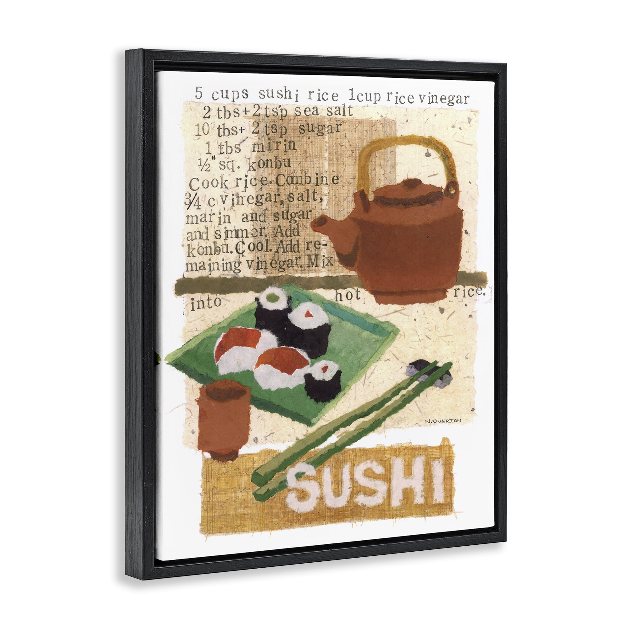 Stupell Industries Traditional Sushi Recipe Food & Beverage Painting Black Floater Framed Art Print Wall Art, 17 x 21