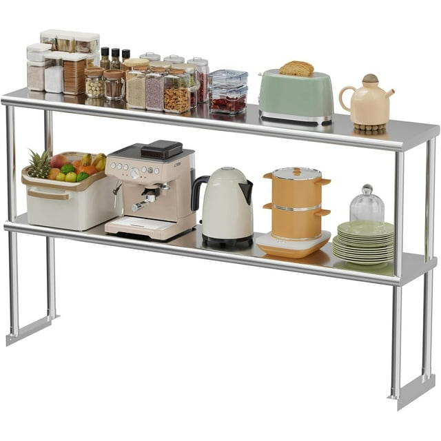 TROPOW Stainless Steel Overshelf for Prep & Work Table, Adjustable Double Deck Overshelf 2 Tier Racks for Kitchen, Restaurant, Bar, Utility Room and Garage, 12" x 60"
