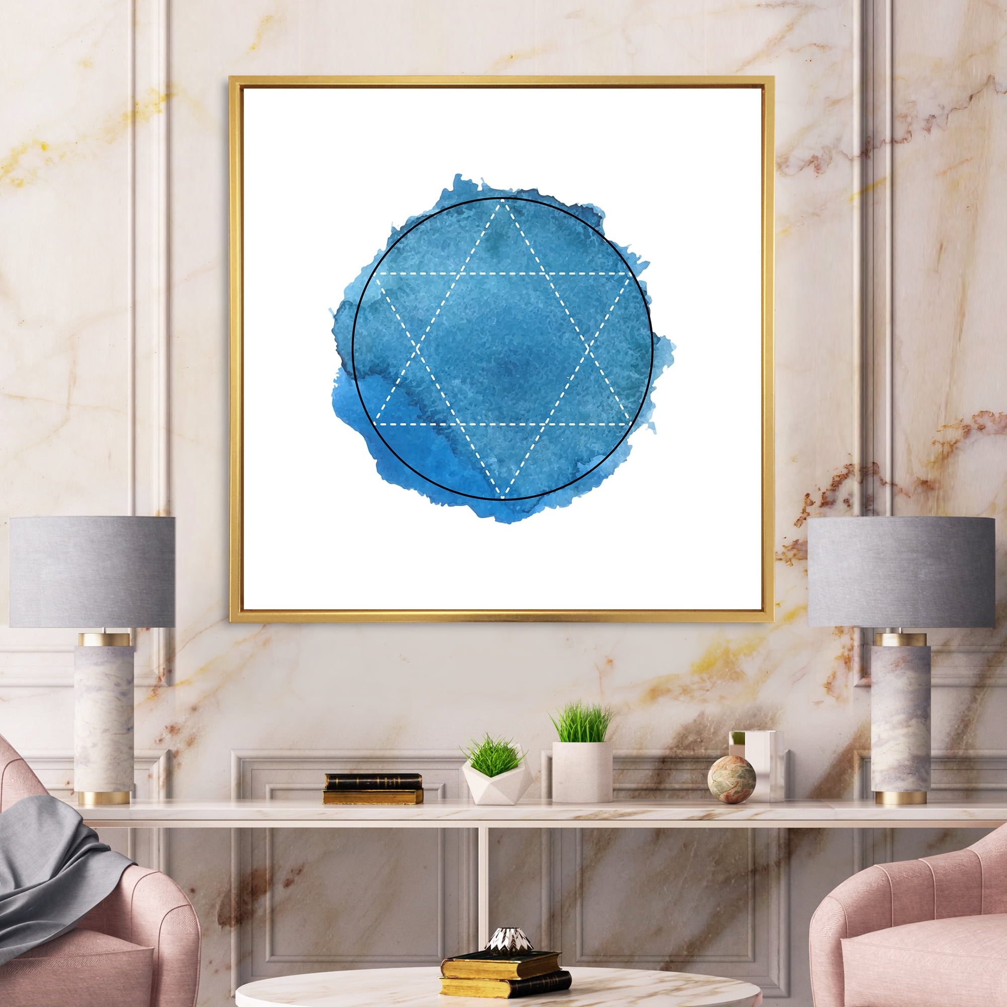 Designart 'Sacred Geometry and Symbol of Alchemy III' Bohemian & Eclectic Framed Canvas Wall Art Print