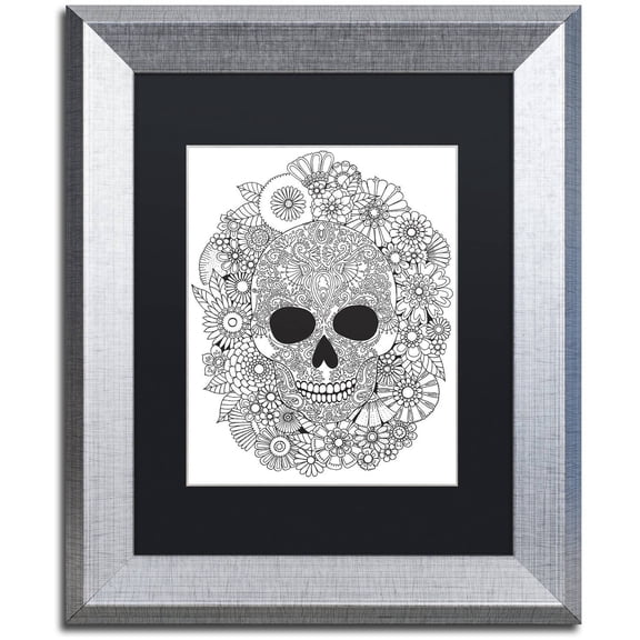 Trademark Fine Art "Sugar Skull Wreath" Canvas Art by Hello Angel, Black Matte, Silver Frame
