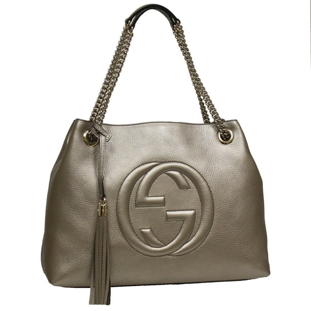 Gucci Soho Chain Strap Shoulder Bag Patent and Shearling 