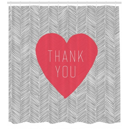 Heart Center Of The Oranges Thank You Shower Curtain, Centered Big Heart Text Inside Short Stripes Love Theme Hatched Style, Fabric Bathroom Set with Hooks, 69