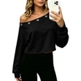 thumbnail image 4 of Women's Off Shoulder Crop Top Grommet Detail Long Sleeve Casual Pullover Sweatshirt, 4 of 9