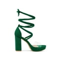 thumbnail image 3 of BLISSFUL STEP Women's Clear Strap Platform Lace up Block Heel Sandals Dark Green 10, 3 of 8