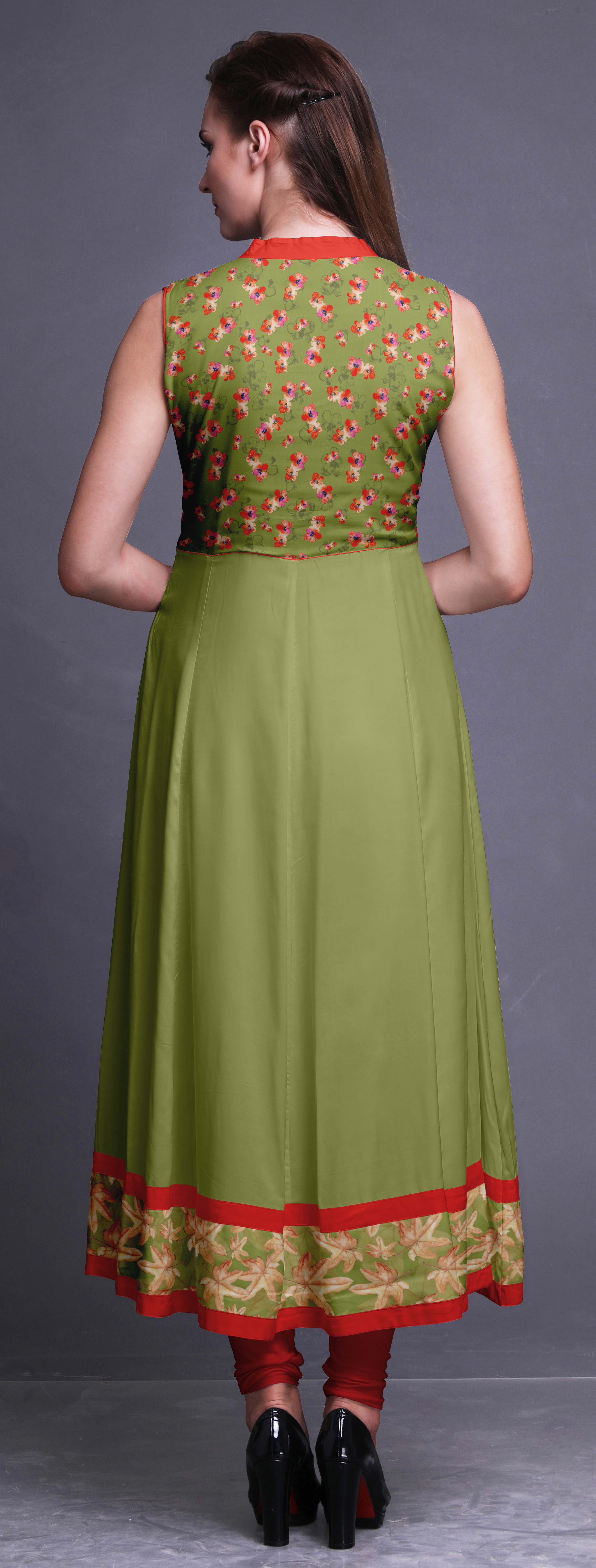 Bimba Women's Peach Flared Anarkali Kurta - Cotton, 50 Inch Length, 3/4 Sleeves, Floral Design