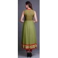 thumbnail image 4 of Bimba Olive Green Watercolor Anarkali Dress Mandarin Collar Sleeveless Kurtis for Women Print Maxi Dress Small, 4 of 6
