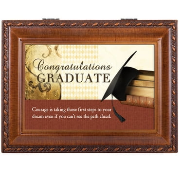 Congrats Graduate Cottage Garden Wood Grain Finish Jewelry Music Box - Plays Song Pomp and Circumstance