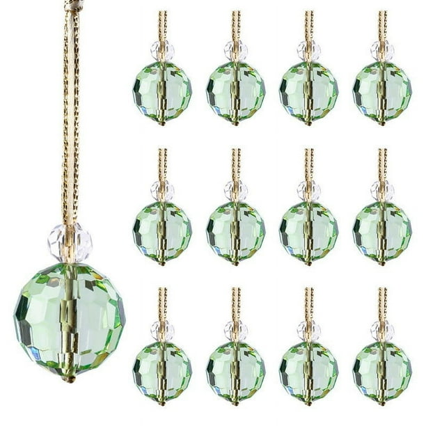 8 Mini Adornos Navideños de Cristal Iridiscentes para Árbol y Boda. Prismas Redondos Atrapasoles con Cadena. Decoración para Árbol de Navidad.