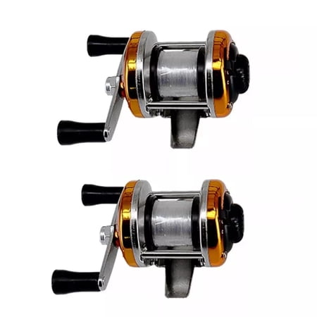 2PCS Portable Mini Fishing Reel Aluminum Spool Metal Small Spinning Reel Winter Ice with Fishing line