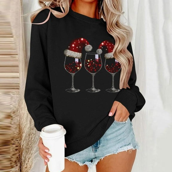 Sakmal Fall Women Sweatshirts Christmas Graphic Black Oversized Sweatshirts Loose Fit Fall Fashion Tops