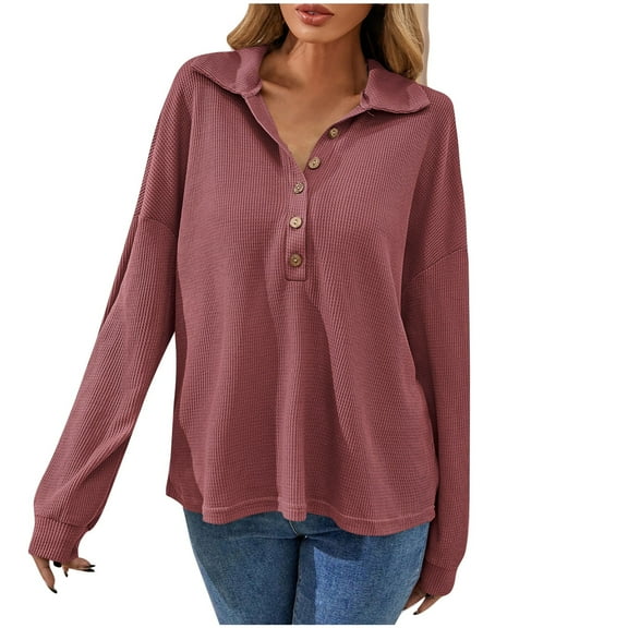 ShomPort Womens Long Sleeve Lapel Collar Tops Casual Fall Loose Blouse Tunic Shirts